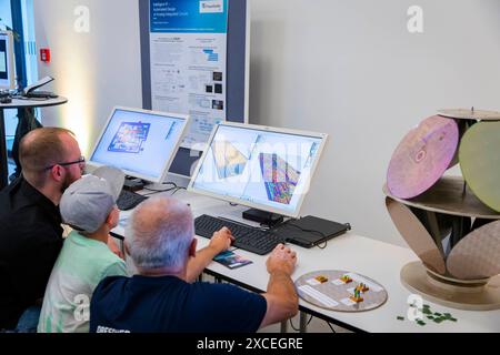 Lange Nacht der Wissenschaften 2024 Zur Langen Nacht der Wissenschaften öffnen Dresdner Hochschulen, außeruniversitäre Forschungseinrichtungen und wissenschaftsnahe Unternehmen ihre Häuser, Labore, Hörsäle und Archive für die Öffentlichkeit. In vielfältigen Vorträgen, Experimenten, Führungen, Ausstellungen und Filmen können die Besucherinnen und Besucher Naturwissenschaft und Technik, Forschung und Innovation, Kunst und Kultur ganz nah erleben. Fraunhofer IIS/ EAS, Infineon, Demonstration Chipherstellung. Dresden Sachsen Deutschland *** Long Night of the Sciences 2024 For the Long Night of the Stock Photo