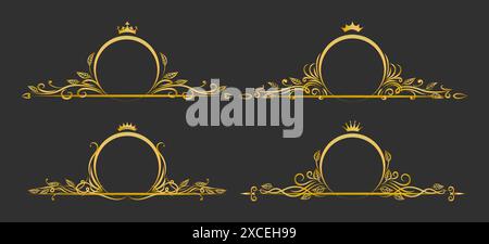 Golden floral monogram circle frames Stock Vector