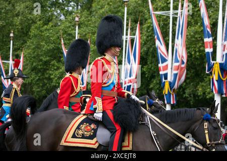 Prince William Prince of Wales Prince Edward Princess Anne  Mounted on Horseback Trooping The Colour Color London 2024 Stock Photo