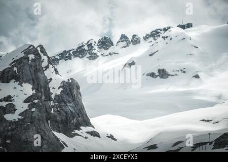 Stunning view of snow-capped Marmolada mountain peaks in the Italian Alps. The photo captures the rugged beauty of the mountains, with their sharp pea Stock Photo