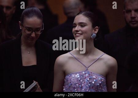 Caterina Ferioli leaves the Emporio Armani fashion show during the