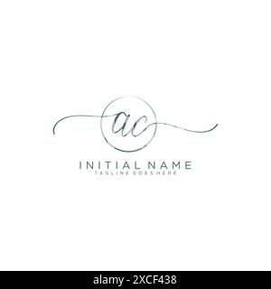 AC Initial handwriting with circle template Stock Vector