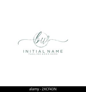 BW Initial handwriting with circle template Stock Vector