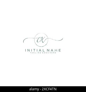 CX Initial handwriting with circle template Stock Vector