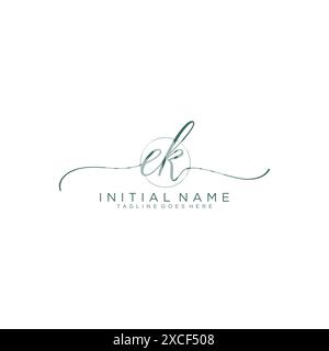 EK Initial handwriting with circle template Stock Vector