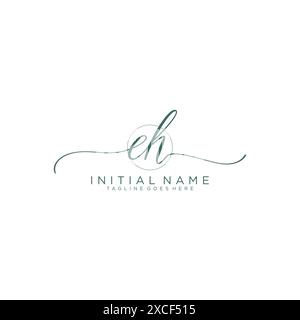 EH Initial handwriting with circle template Stock Vector