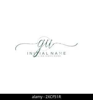 GU Initial handwriting with circle template Stock Vector