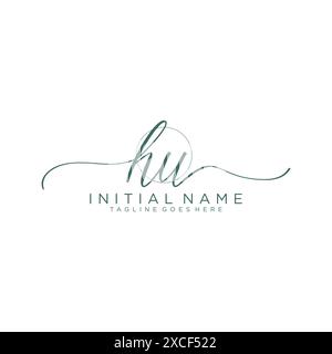HU Initial handwriting with circle template Stock Vector