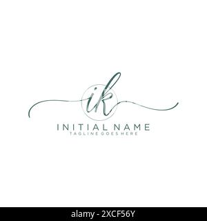 IK Initial handwriting with circle template Stock Vector