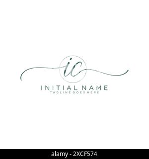 IC Initial handwriting with circle template Stock Vector