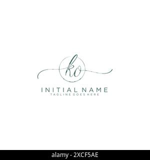 KO Initial handwriting with circle template Stock Vector