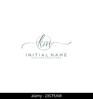 KM Initial handwriting with circle template Stock Vector
