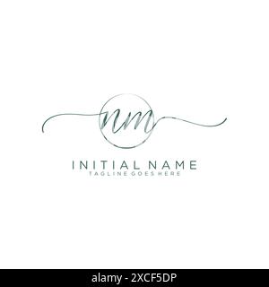 NM Initial handwriting with circle template Stock Vector