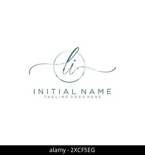 LI Initial handwriting with circle template Stock Vector