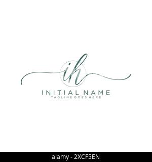 IH Initial handwriting with circle template Stock Vector