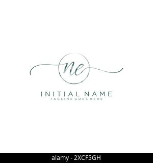 NE Initial handwriting with circle template Stock Vector