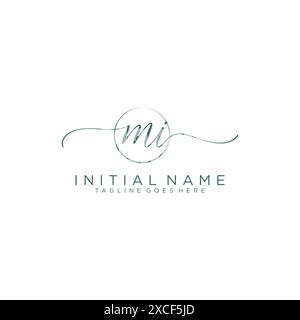 MI Initial handwriting with circle template Stock Vector