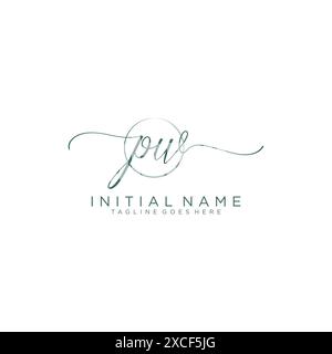 PW Initial handwriting with circle template Stock Vector