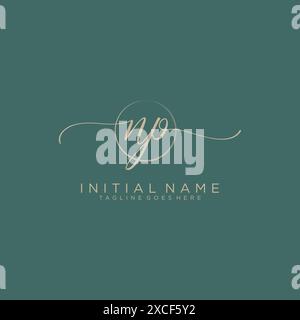 NP Initial handwriting with circle template Stock Vector