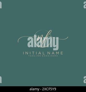 NF Initial handwriting with circle template Stock Vector