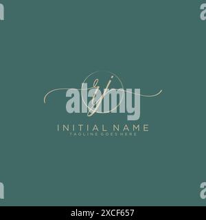 RJ Initial handwriting with circle template Stock Vector