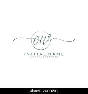 OW Initial handwriting with circle template Stock Vector