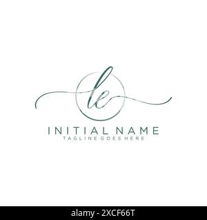 LE Initial handwriting with circle template Stock Vector