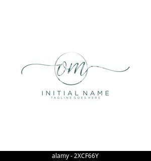 OM Initial handwriting with circle template Stock Vector