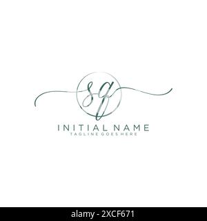 SQ Initial handwriting with circle template Stock Vector