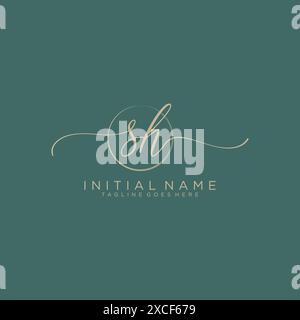 SH Initial handwriting with circle template Stock Vector