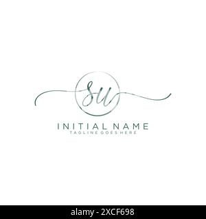 SU Initial handwriting with circle template Stock Vector