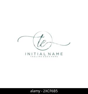 TE Initial handwriting with circle template Stock Vector