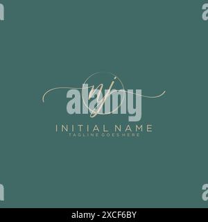 NJ Initial handwriting with circle template Stock Vector