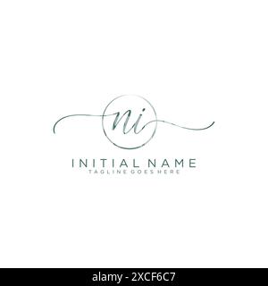 NI Initial handwriting with circle template Stock Vector