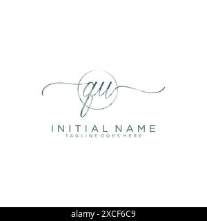 QU Initial handwriting with circle template Stock Vector