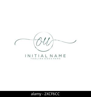 OU Initial handwriting with circle template Stock Vector