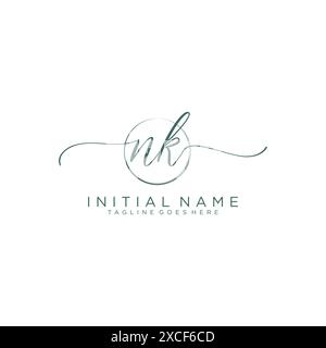 NK Initial handwriting with circle template Stock Vector
