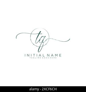 TQ Initial handwriting with circle template Stock Vector