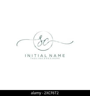 SC Initial handwriting with circle template Stock Vector