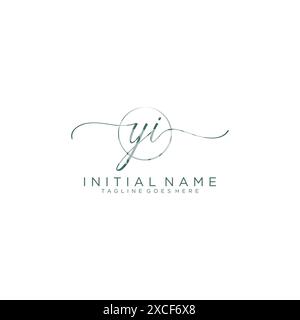 YI Initial handwriting with circle template Stock Vector