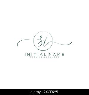 SI Initial handwriting with circle template Stock Vector