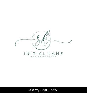 SK Initial handwriting with circle template Stock Vector