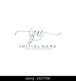 ZU Initial handwriting with circle template Stock Vector
