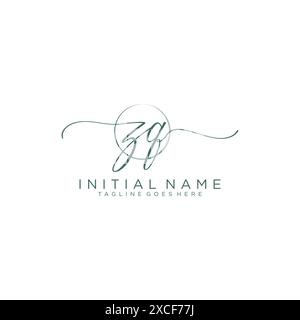 ZQ Initial handwriting with circle template Stock Vector