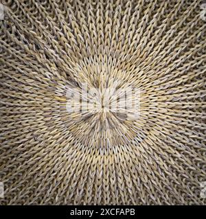 Woven material background texture radiating outward from a central point Stock Photo