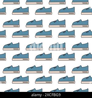 Stylized lace up shoes Seamless pattern in trendy soft shades in minimalist cartoon style. Backdrop. Vector Isolate EPS. Wrapping, wallpaper or web, cards, poster, banner, label, price design concept Stock Vector