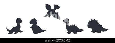 Set of dinosaur silhouettes. Different types of dinosaurs. Vector illustration. Stock Vector