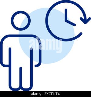 Person and clock. Time management, punctuality. Appointment scheduling, daily routine and work-life balance. Pixel perfect, editable stroke vector ico Stock Vector