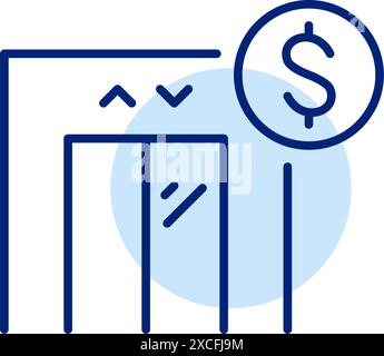 Elevator and dollar symbol. Vertical transportation fee, maintenance cost. Pixel perfect vector icon Stock Vector