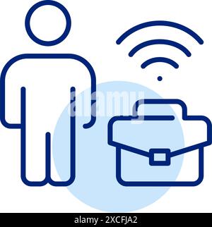 Working person, briefcase and wi-fi symbol. Business travel, personal mobility and digital nomads. Vector icon Stock Vector